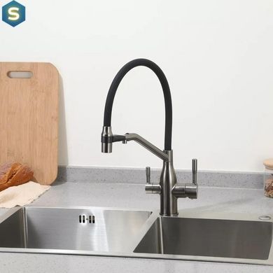 Змішувач для кухні під фільтр з гнучким виливом Frap F4397-9, Графитовый хром