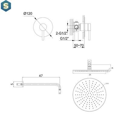 Душева система Kohlman Axel 25 black + BOX прихованого монтажу KPL-QW220AB25, Черный матовый