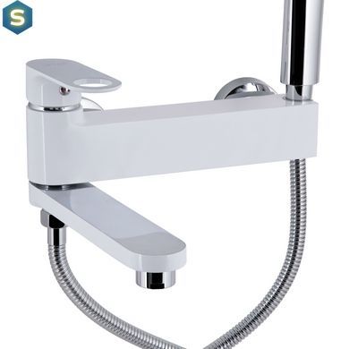 Смеситель для ванны Qtap Jay с поворотным изливом (c душевым гарнитуром) QTJAY260CRW45554 Chrome/White, Белый