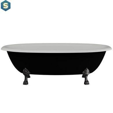 Ванна отдельностоящая глянцевая Amidicon Olimpia 180x90 черная из литого камня черные ножки OLIMPIA_180_nizhk-bl_BLACK_HL, Черно-белый
