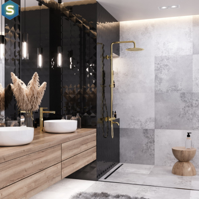 Душова система Corsan Lugo gold з термостатом та виливом CMN01TGLW, Золотий