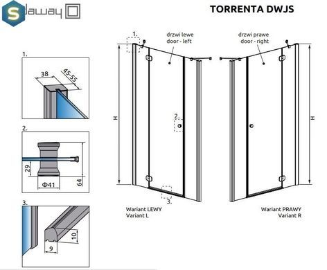 Душові двері Radaway Torrenta DWJS 190 см 320812-01-01L + 320493-01-01