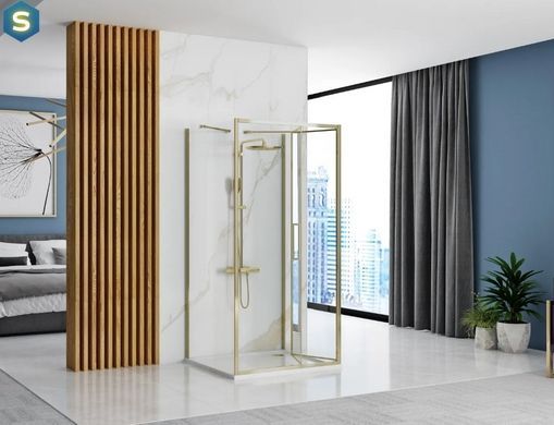 Душова кабіна Rea Rapid Fold 80x80 gold пристінна REA-KPL-09400, Золотий, Універсальна, прозорий, золотий