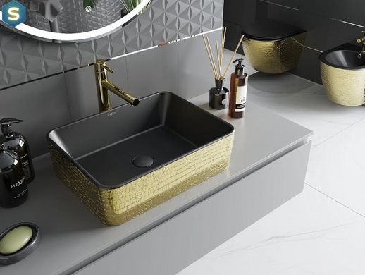 Умывальник Mexen Catia gold black matt с узором накладной MEX-21314878, Золотой