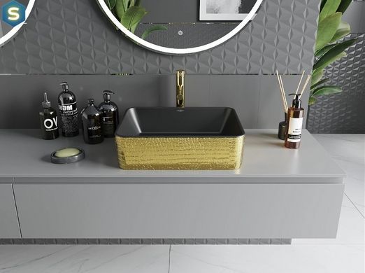 Умывальник Mexen Catia gold black matt с узором накладной MEX-21314878, Золотой