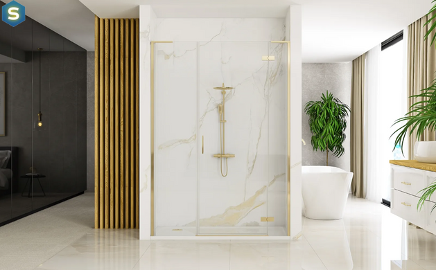 Душевая дверь Rea Hugo 110 распашная brushed gold REA-K6610+REA-K8410, прозрачный, золотой