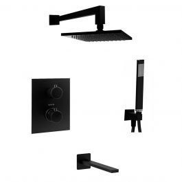 Душова система Paffoni Shower з термостатом та виливом 200x200 мм black matt KITLIQ519NO200, Черный матовый