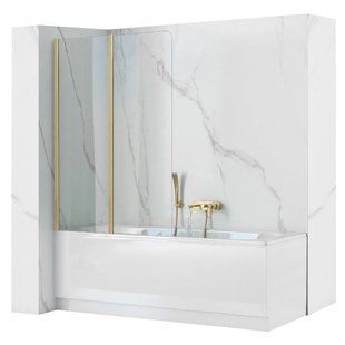 Шторка для ванны Rea Agat-2 100 brushed gold складная REA-K9777, Универсальная, прозрачный, золотой