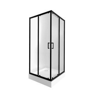 Набор: Qtap душевая кабина Taurus BLA1099SC6 Clear 2020x900x900 мм + поддон Tern 309912C 90x90x12 см с сифоном, Черный/золото, Универсальная, прозрачный