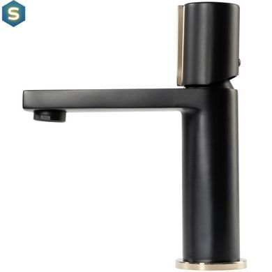 Змішувач для умивальника Rea Icon black L.gold чорний низький REA-B5680, Чорний/золото