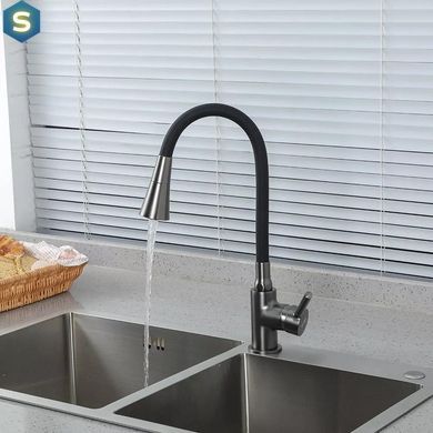 Смеситель для кухни с гибким изливом Frap F4044-9, Графитовый хром