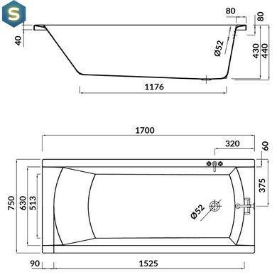 Ванна Cersanit Korat 170x75 з ніжками S301-294