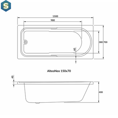 Ванна акрилова Volle Altea Neo 150x70 1228.001570, Білий