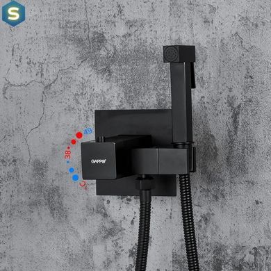 Набор гигиенического душа скрытого монтажа Gappo G7207-60 с черным термостатом, Черный матовый