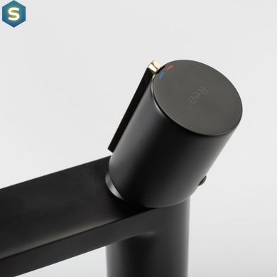 Змішувач для умивальника Rea Icon black L.gold чорний низький REA-B5680, Чорний/золото