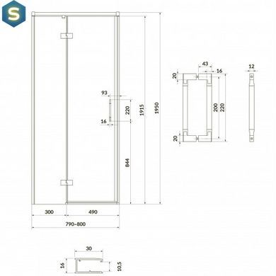 Душові двері Cersanit Larga 80x195 L розпашні профіль хром S932-119, Ліва, хром