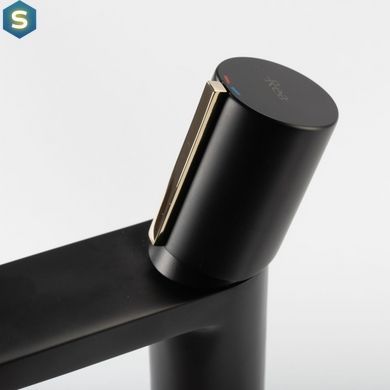 Змішувач для умивальника Rea Icon black L.gold чорний низький REA-B5680, Чорний/золото