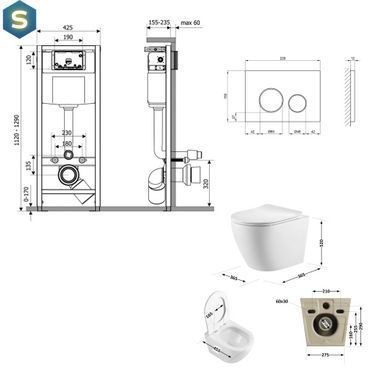 Підвісний унітаз Qtap Robin + інсталяція Qtap Nest 4 в 1 (кругла клавіша Black mat), Білий