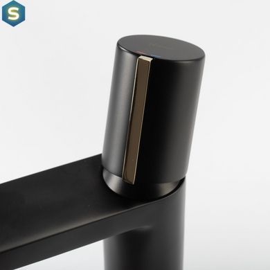 Змішувач для умивальника Rea Icon black L.gold чорний низький REA-B5680, Чорний/золото