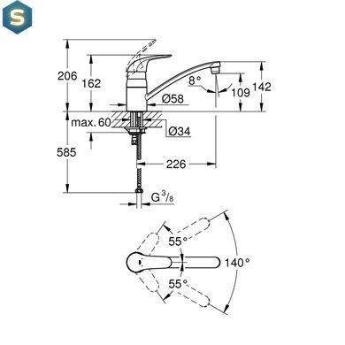 Змішувач для кухні Grohe Euroeco 32750000, Хром