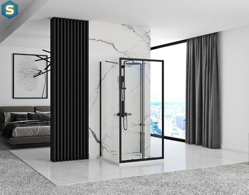 Душова кабіна Rea Rapid Slide 100x100 black пристінна REA-KPL-09876, Черный матовый, Універсальна, прозорий, чорний матовий