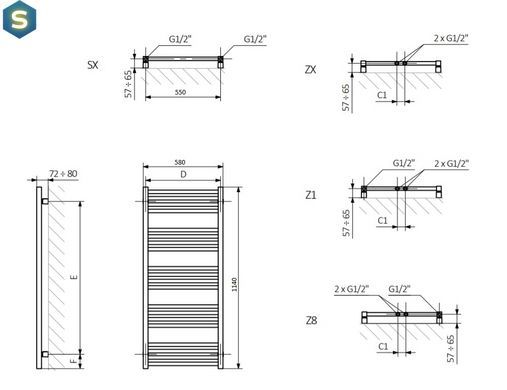 Полотенцесушитель водяной Terma Fiona 1140x580 WGFIN114058KS96SX, Белый