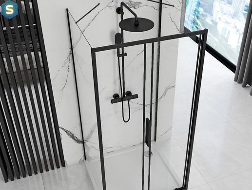 Душова кабіна Rea Rapid Slide 100x100 black пристінна REA-KPL-09876, Черный матовый, Універсальна, прозорий, чорний матовий