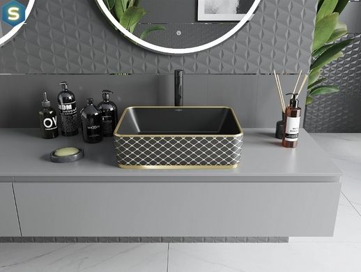 Умивальник Mexen Catia black matt diamond gold накладний MEX-21314879, Золотий
