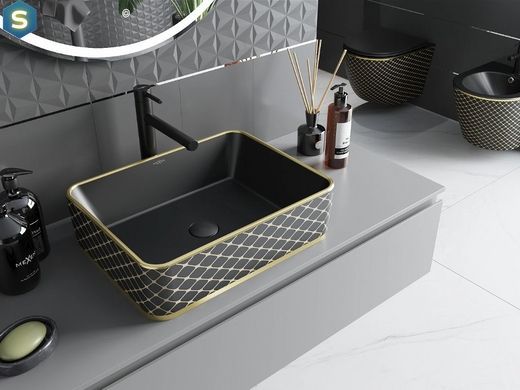 Умивальник Mexen Catia black matt diamond gold накладний MEX-21314879, Золотий
