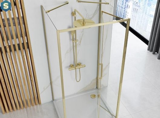 Душевая кабина Rea Rapid Fold 80x90 gold пристенная REA-KPL-09401, Золотой, Универсальная, прозрачный, золотой
