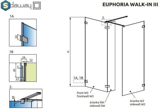 Душевая кабина Radaway Euphoria Walk-In III 80x90x200 383130-01-01+383121-01-01+383160-01-01