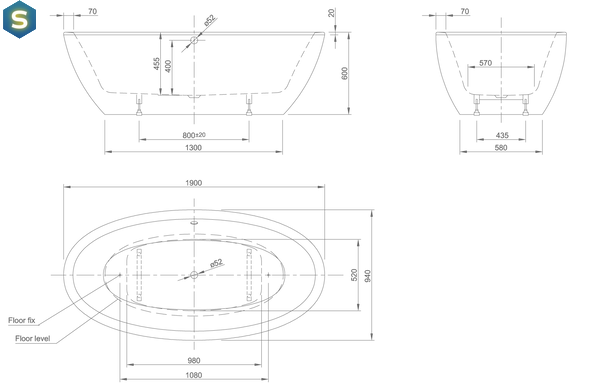 Ванна акриловая отдельностоящая Knief Loom 190x95 0100-088-06