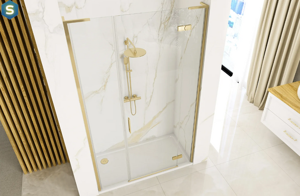 Душевая дверь Rea Hugo 120 распашная brushed gold REA-K6610+REA-K8411, прозрачный, золотой