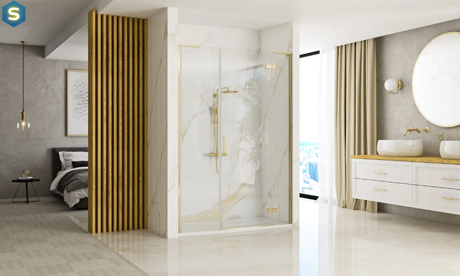 Душевая дверь Rea Hugo 120 распашная brushed gold REA-K6610+REA-K8411, прозрачный, золотой