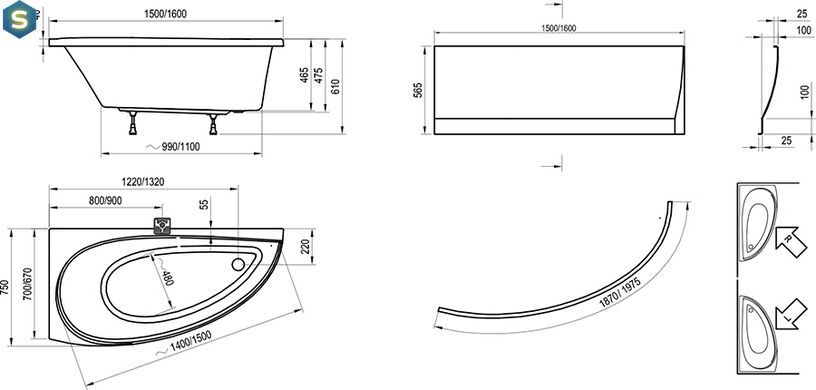 Ванна акрилова Ravak Avocado 150x75 права CS01000000