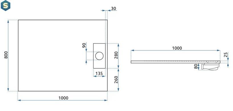 Душевой поддон Rea Bazalt 80x100 black REA-K3304, Черный матовый