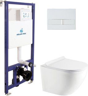Установка KOLLER POOL Dune 1200SL + панель смыва Neon White + подвесной унитаз Round с сиденьем Soft Close дюропласт