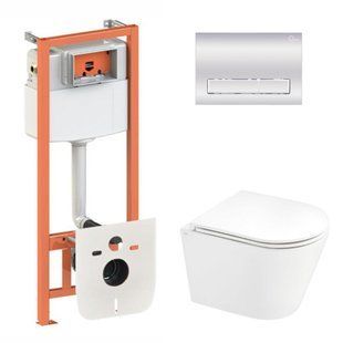 Набор: Qtap Scorpio Ultra Quiet унитаз подвесной QT1433053EUQW + Nest комплект инсталляции 4в1 (линейная клавиша Chrome) QT0133M425 + M08381CRM