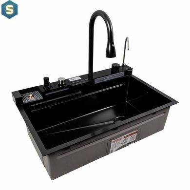 Кухонная мойка CM 75x46C PVD черная Platinum Handmade Водопад (декор), Decor
