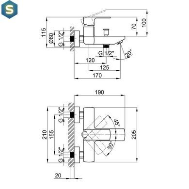 Змішувач для ванни Qtap Lipno 3023101DCB, Черный матовый