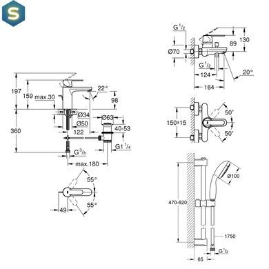 Набір змішувачів 3 в 1 для ванної кімнати Grohe QuickFix Get M-Size UA202701MQ, Хром