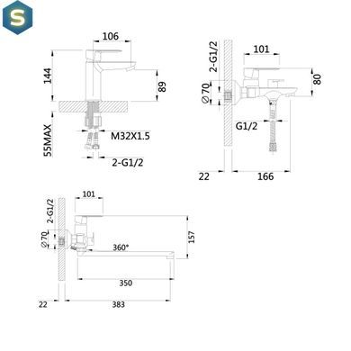 Набір змішувачів для ванни Lidz Latwa 001+Lidz Latwa 006+Lidz Latwa 005 Black matt, Черный матовый