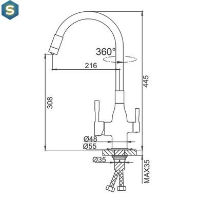 Змішувач для кухні під фільтр Frap з гнучким виливом F4396-15, Графитовый хром