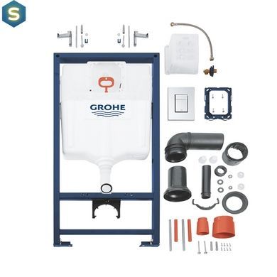 Комплект 4 в 1: Инсталляция GROHE Rapid SL 3 в 1 3884966Q + Унитаз безободочный Kroner Harz WHI523632 RIMLESS с сиденьем Slim Duroplast / Soft-close / Quick relase KH523632WHIR (388496