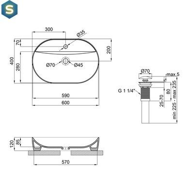 Умывальник Qtap Scorpio накладной овальный 610x400x120 мм White + донный клапан PU02, Белый