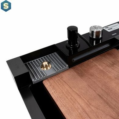 Кухонная мойка CM 75x46C PVD черная Platinum Handmade Водопад (декор), Decor