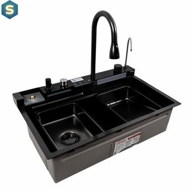 Кухонная мойка CM 75x46C PVD черная Platinum Handmade Водопад (декор), Decor