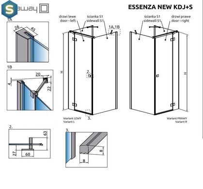 Душевая кабина Radaway Essenza New KDJ+S 80Lx90x200 385021-01-01L+384050-01-01+384050-01-01