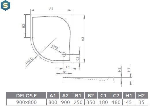 Душевой поддон Radaway Delos E 90x80 SDE9080-01L