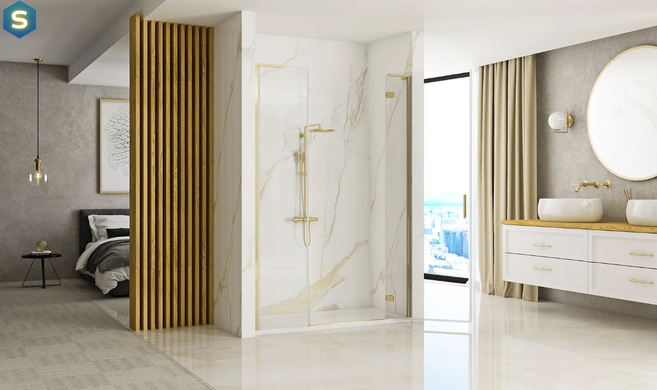 Душові двері Rea Hugo 130 розпашні brushed gold REA-K6610+REA-K8413, прозорий, золотий
